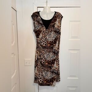 Fiori Vintage Faux Wrap Animal Print Midi Dress Size XL